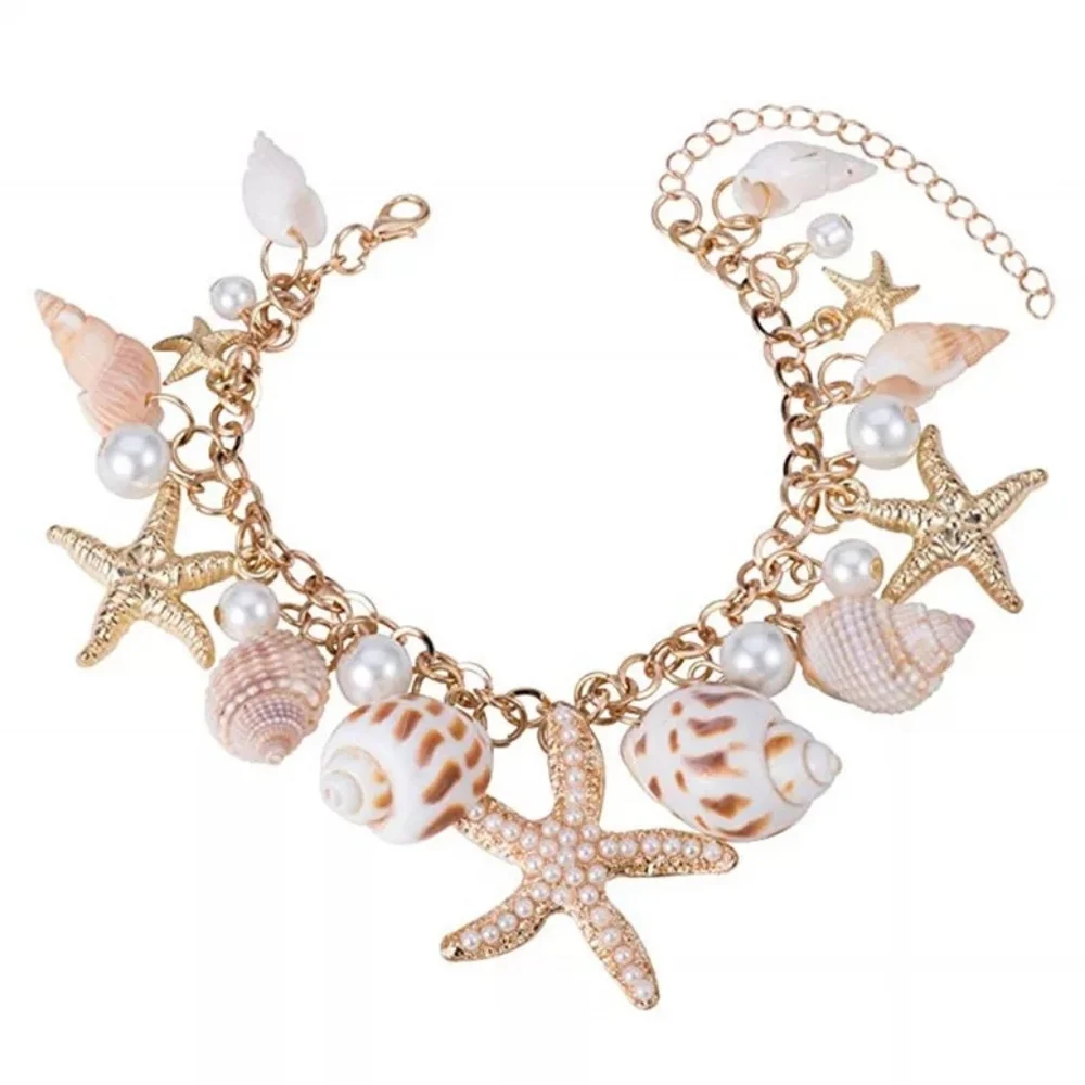 Gold Starfish Seashell Chain Bracelet